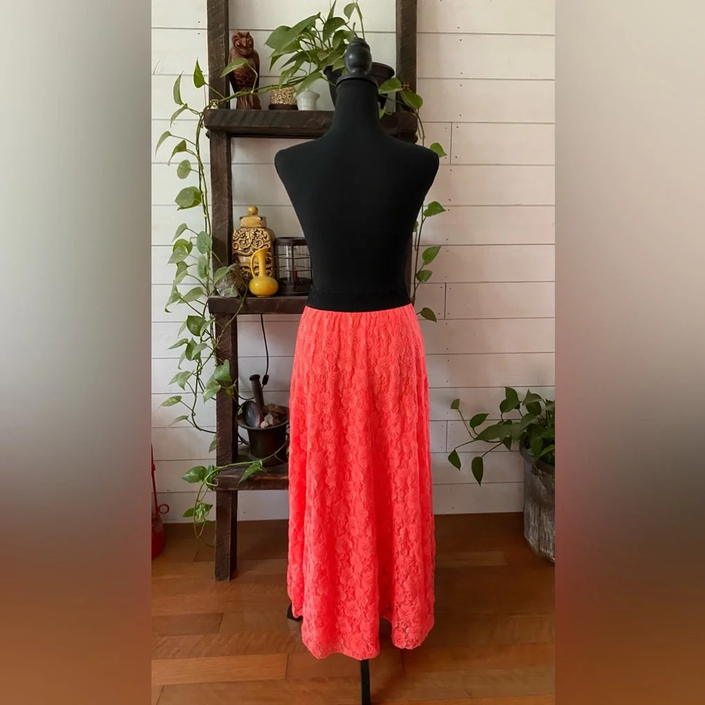 LuLaRoe: Vibrant Neon Coral Orange A-Line Lace Skirt